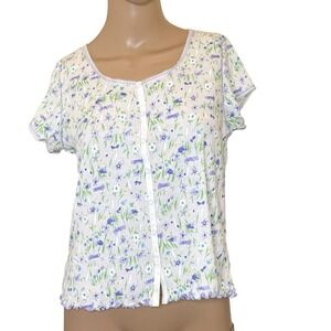 Vintage Aria Lounge Top Sleep Shirt Ditsy Floral‎ Cottagecore Granny Soft Small